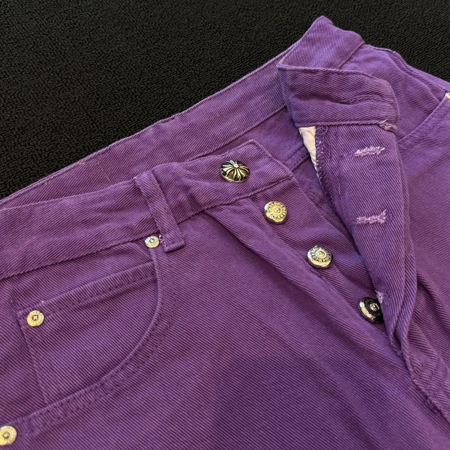 P260 Style Number: D370 Chrome Hearts Chrome Hearts Purple Leather Jeans Size# 28 30 32 34